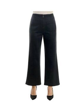 Nicole Miller Faux Suede Wide Leg Pants Sz 16 Exposed Zip Patch Pockets